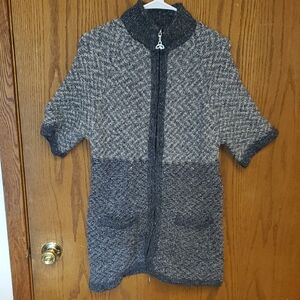 Inis Crafts 100% Wool Short Sleeve Zip Up Cardigan Jacket